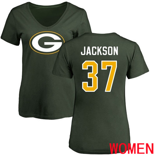 Green Bay Packers Green Women #37 Jackson Josh Name And Number Logo Nike NFL T Shirt->green bay packers->NFL Jersey